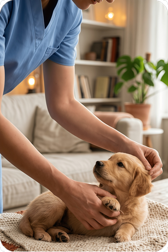 Veterinaria con cachorro