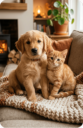 Perro y gato en sofá